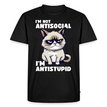 Grump Cat - I'm Not Antisocial - I'm Antistupid - Men's Premium Organic T-Shirt - black - Front - Nico (187cm)