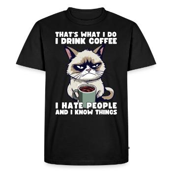Grump Cat - I drink Coffee and I hate people - Men's Premium Organic T-Shirt - black - Front - Nico (187cm)