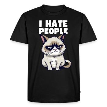 Sarcastische Grump Cat - I Hate People - Spruch - Men's Premium Organic T-Shirt - black - Front - Nico (187cm)