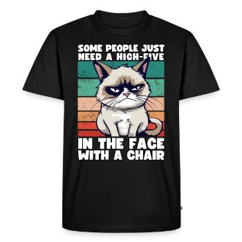 Chat Certaines personnes ont juste besoin d’un high five dans le visage - T-shirt Premium bio Homme - noir - Devant - Nico (187cm)