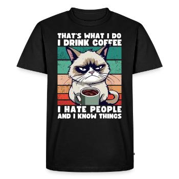 Grump Cat - I drink Coffee and I hate people - Men's Premium Organic T-Shirt - black - Front - Nico (187cm)