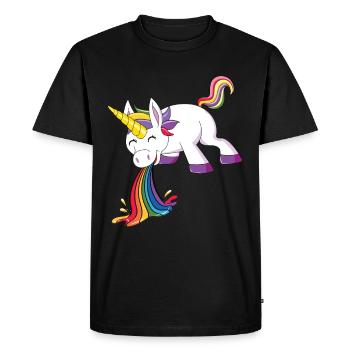 Kotsende Eenhoorn Regenboog - Mannen Premium Bio T-shirt - zwart - Voor - Nico (187cm)