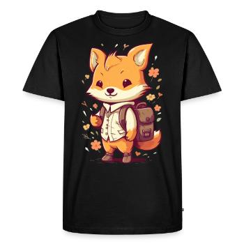 Renard de dessin animé mignon avec sac à dos pour les enfants de maternelle - T-shirt Premium bio Homme - noir - Devant - Nico (187cm)