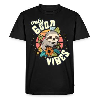 Seulement de bonnes vibrations: Good Life Cute Cartoon Sloth - T-shirt Premium bio Homme - noir - Devant - Nico (187cm)