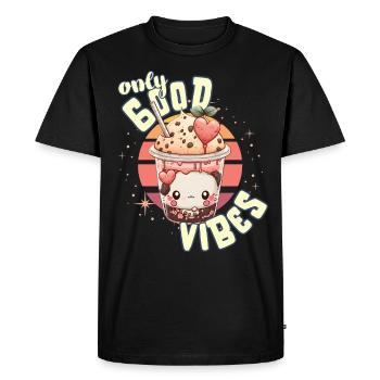 Only Good Vibes: Good Life Kawaii Boba Bubble Tea - T-shirt Premium bio Homme - noir - Devant - Nico (187cm)