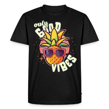 Only Good Vibes: Good Life Pineapple with Sunglasses - Men's Premium Organic T-Shirt - black - Front - Nico (187cm)