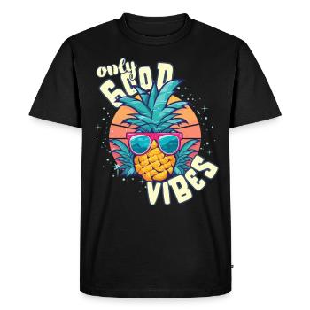 Only Good Vibes: Good Life Pineapple with Sunglasses - Men's Premium Organic T-Shirt - black - Front - Nico (187cm)
