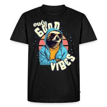 Only Good Vibes: Good Life Sloth with Jacket - Men's Premium Organic T-Shirt - black - Front - Nico (187cm)