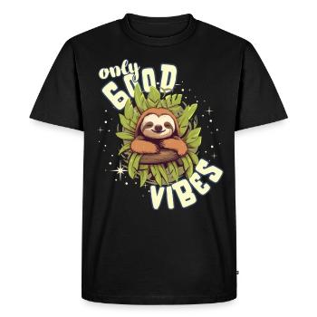 Seulement de bonnes vibrations: Good Life Cute Cartoon Sloth - T-shirt Premium bio Homme - noir - Devant - Nico (187cm)