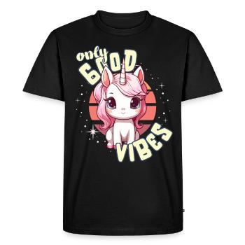 Seulement de bonnes vibrations: Bonne vie Licorne magique mignonne - T-shirt Premium bio Homme - noir - Devant - Nico (187cm)
