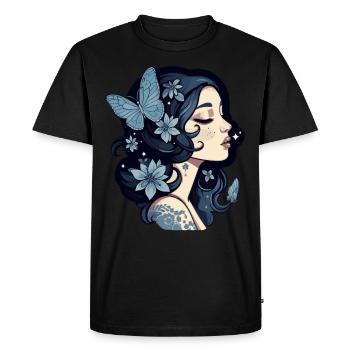 Femme gothique et papillons bleus dans le noir - T-shirt Premium bio Homme - noir - Devant - Nico (187cm)