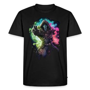 Epic Gamer Guardian conjures up colorful fire flames - Men's Premium Organic T-Shirt - black - Front - Nico (187cm)
