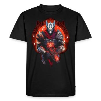 Epic Gamer Guardian in front of a red moon circle - Men's Premium Organic T-Shirt - black - Front - Nico (187cm)