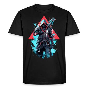 Epic Gamer Cyber Assassin in Blue and Red - Men's Premium Organic T-Shirt - black - Front - Nico (187cm)