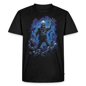 Zombie d’Halloween devant une horde de morts-vivants - T-shirt Premium bio Homme - noir - Devant - Nico (187cm)