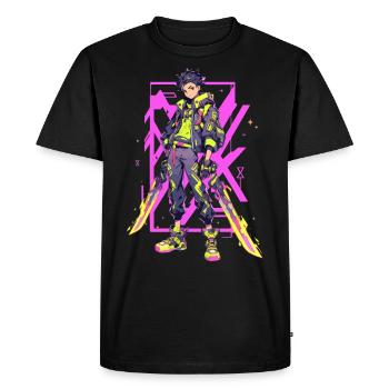 Shibuya: Cool Anime Boy avec épée japonaise - T-shirt Premium bio Homme - noir - Devant - Nico (187cm)