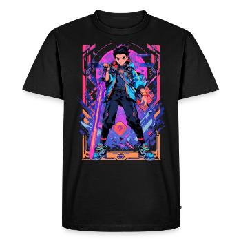 Shibuya: Cool Anime Boy avec épée japonaise - T-shirt Premium bio Homme - noir - Devant - Nico (187cm)