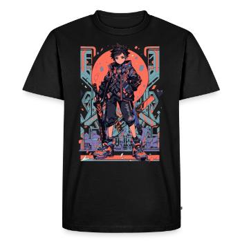 Shibuya: Cool Anime Boy avec épée japonaise - T-shirt Premium bio Homme - noir - Devant - Nico (187cm)