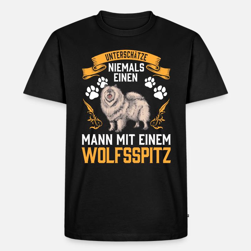 Mann mit Wolfsspitz Deutscher Keeshond - Männer Premium Bio T-Shirt - Schwarz