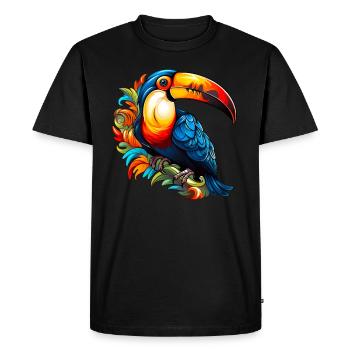 Toucan sur feuilles panachées - T-shirt Premium bio Homme - noir - Devant - Nico (187cm)