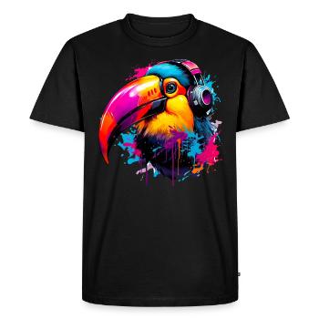 Toucan coloré avec écouteurs - T-shirt Premium bio Homme - noir - Devant - Nico (187cm)
