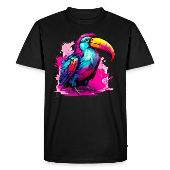 Synthwave Toucan - T-shirt Premium bio Homme - noir - Devant - Nico (187cm)