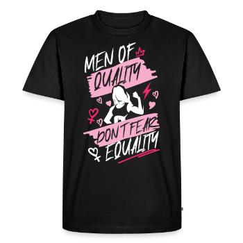 Les hommes féministes de qualité n’ont pas peur - T-shirt Premium bio Homme - noir - Devant - Nico (187cm)