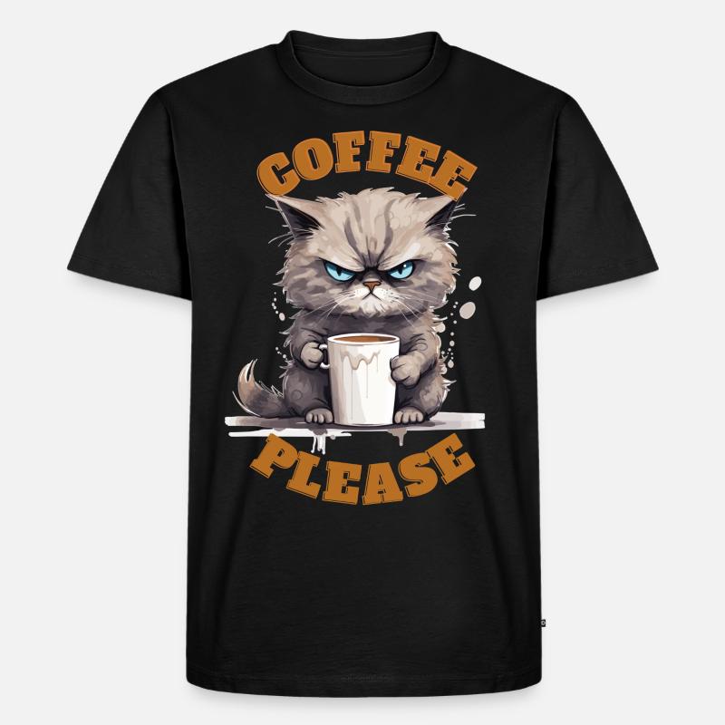 Coffee Please Cat - Männer Premium Bio T-Shirt - Schwarz