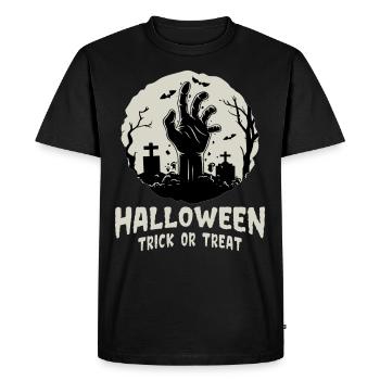 Halloween Trick Or Treat Zombie Hand in Graveyard - Men's Premium Organic T-Shirt - black - Front - Nico (187cm)