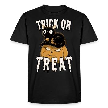 Trick or Treat Halloween Black Cat with Pumpkin - Men's Premium Organic T-Shirt - black - Front - Nico (187cm)