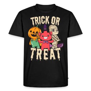 Trick or Treat Halloween Mummy Devil and Pumpkin - Men's Premium Organic T-Shirt - black - Front - Nico (187cm)