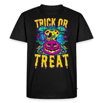 Psychedelic Halloween Design: Trick or Treat! - Men's Premium Organic T-Shirt - black - Front - Nico (187cm)
