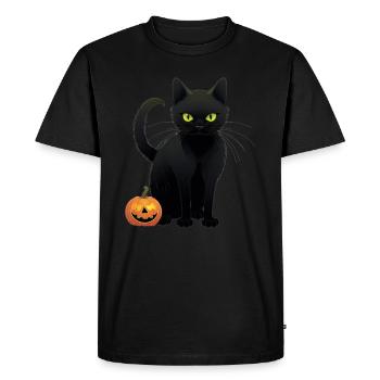 Halloween macabre : chat noir à la citrouille - T-shirt Premium bio Homme - noir - Devant - Nico (187cm)