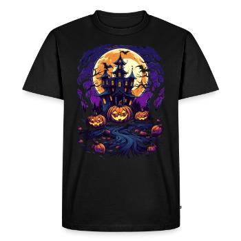 Spooky Night: Citrouilles, Lune et Château hanté - T-shirt Premium bio Homme - noir - Devant - Nico (187cm)