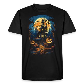 Halloween mystique: citrouille du château hanté pleine lune - T-shirt Premium bio Homme - noir - Devant - Nico (187cm)