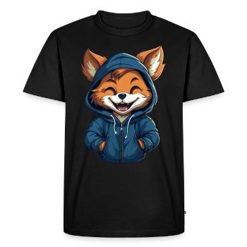 Renard de dessin animé mignon en sweat à capuche bleu riant effrontément - T-shirt Premium bio Homme - noir - Devant - Nico (187cm)