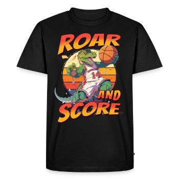 Basketball Dino T-Rex Player Sports Comic Cartoon - T-shirt Premium bio Homme - noir - Devant - Nico (187cm)
