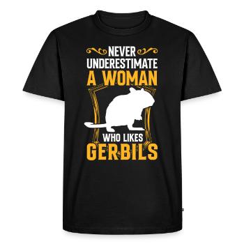 Femme avec gerbille rongeur Gerbille - T-shirt Premium bio Homme - noir - Devant - Nico (187cm)