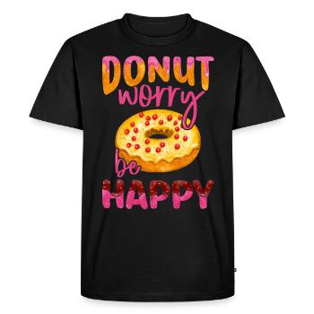 « Donut Worry Be Happy » - Drôle de design de beignets - T-shirt Premium bio Homme - noir - Devant - Nico (187cm)