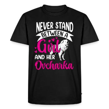 Fille et Ovcharka Chien de Berger Caucasien - T-shirt Premium bio Homme - noir - Devant - Nico (187cm)
