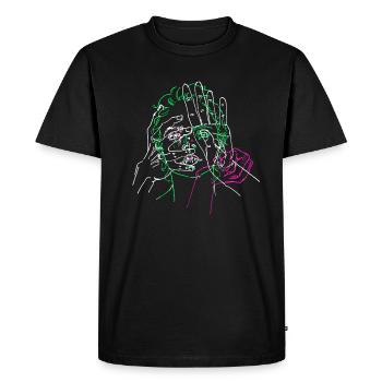 Visage entrelacé par les mains - Vert Rose - T-shirt Premium bio Homme - noir - Devant - Nico (187cm)