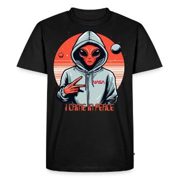ALIEN CAME IN PEACE - Men's Premium Organic T-Shirt - black - Front - Nico (187cm)