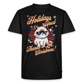 Angry Cat Xmas Sarcastic Funny Cat Meme - Men's Premium Organic T-Shirt - black - Front - Nico (187cm)