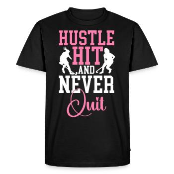 Field Hockey Hustle Hit And Never - Men's Premium Organic T-Shirt - black - Front - Nico (187cm)