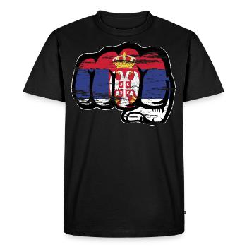 Serbia flag fist icon used - Men's Premium Organic T-Shirt - black - Front - Nico (187cm)
