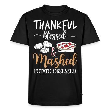 Pomme de terre reconnaissante : Drôle de dinde de Thanksgiving - T-shirt Premium bio Homme - noir - Devant - Nico (187cm)