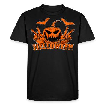 Symbole de la main de victoire de la paix Helloween utilisé - T-shirt Premium bio Homme - noir - Devant - Nico (187cm)