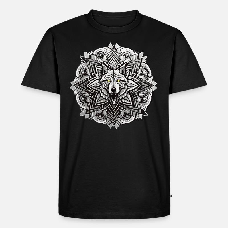 Wolf Mandala Indianer Design - Männer Premium Bio T-Shirt - Schwarz