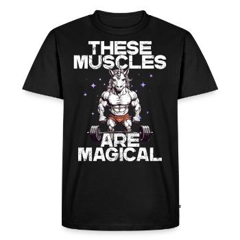 Magic Muscles Unicorn Fitness Saying - Men's Premium Organic T-Shirt - black - Front - Nico (187cm)