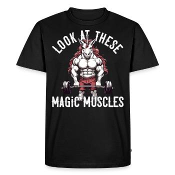 Magic Muscles Licorne Powerlifting Fun - T-shirt Premium bio Homme - noir - Devant - Nico (187cm)